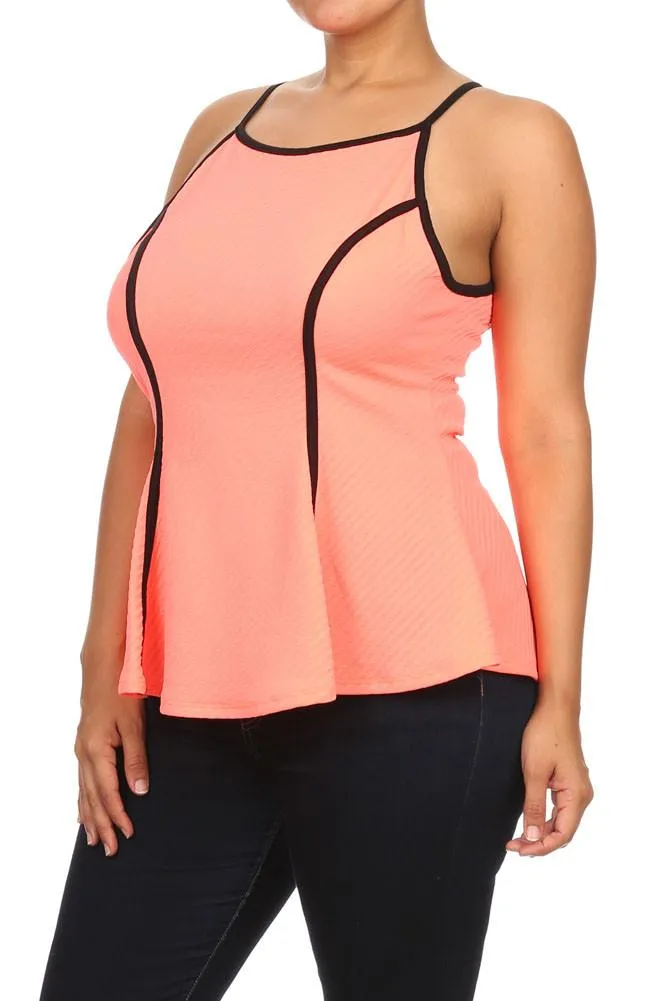 Plus Size Chic Textured Trimmed A-Line Top