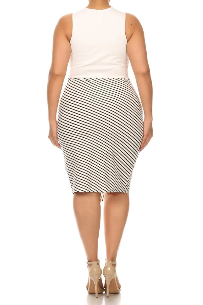 Plus Size Princess Sailor Stripes Jagged Hem Dress