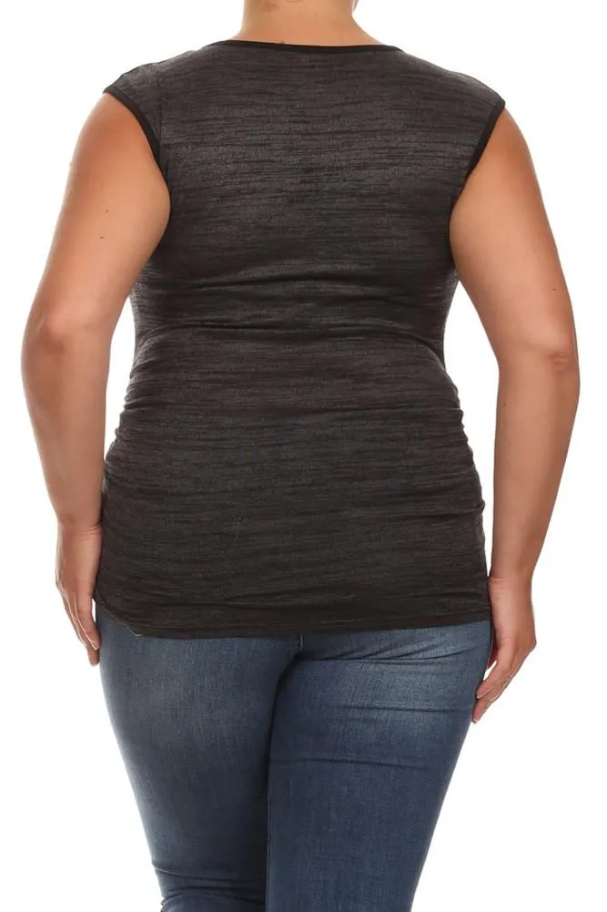 Plus Size Sexy Ruched Trim Grey Top