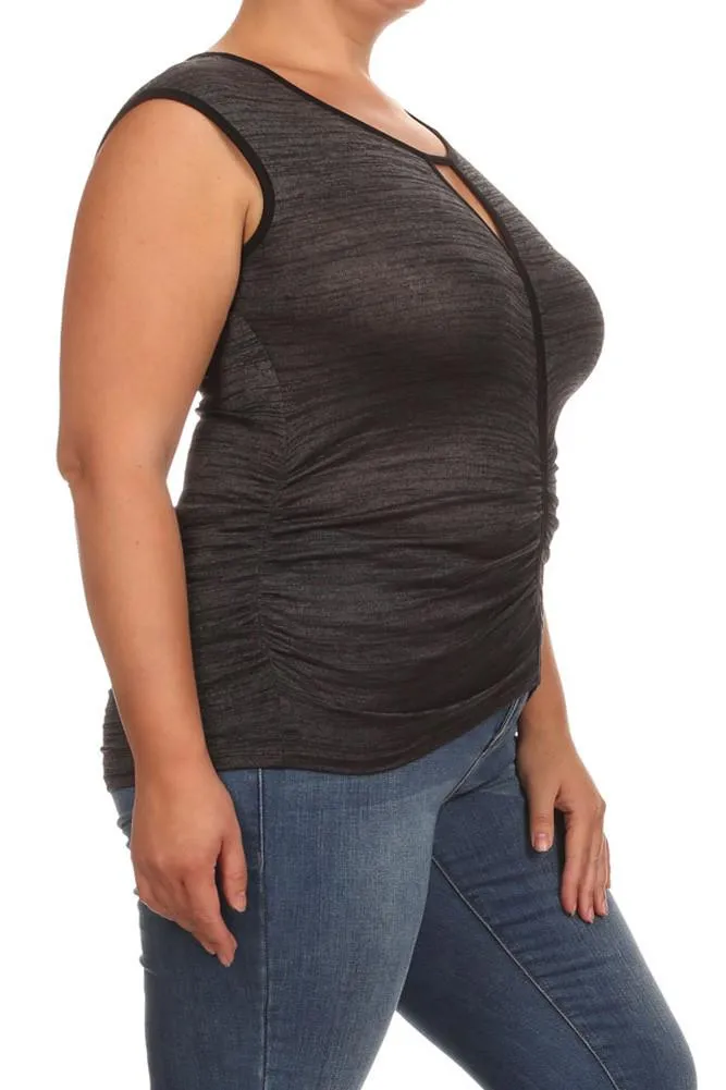 Plus Size Sexy Ruched Trim Grey Top