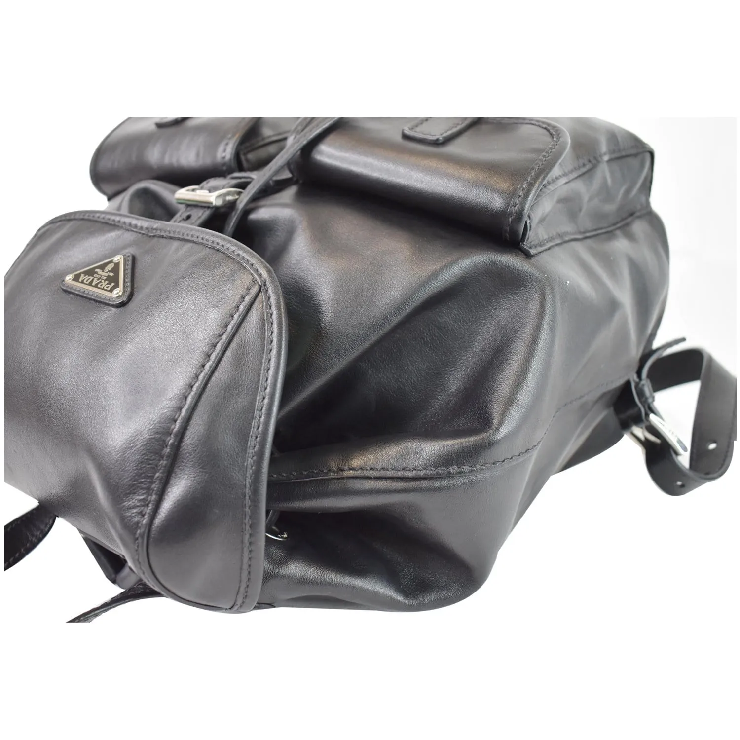 PRADA Milano Double Pocket Leather Backpack Bag Black