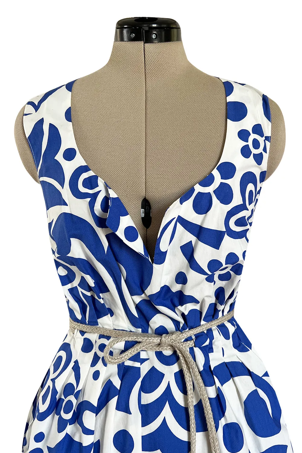 Prettiest 2000s Marni by Consuelo Castiglioni Vivid Blue & White Floral Print Dress