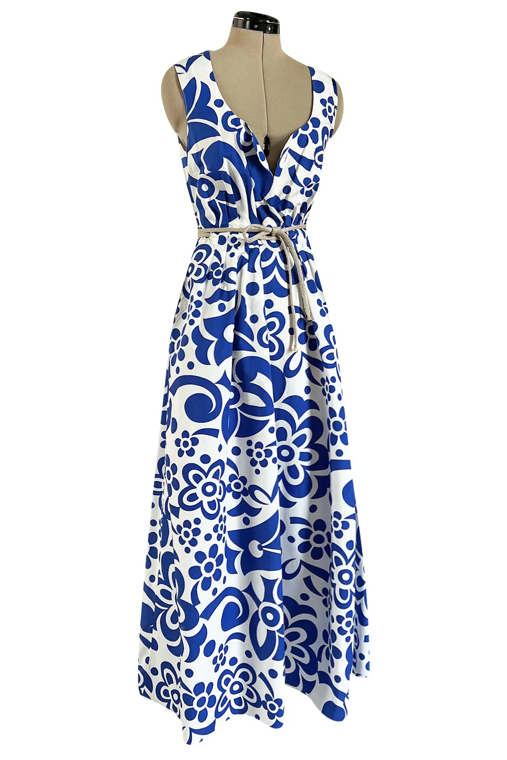 Prettiest 2000s Marni by Consuelo Castiglioni Vivid Blue & White Floral Print Dress