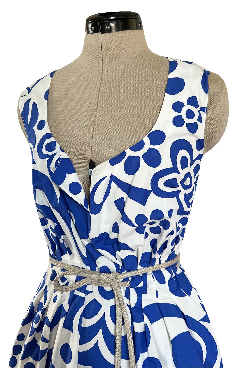 Prettiest 2000s Marni by Consuelo Castiglioni Vivid Blue & White Floral Print Dress