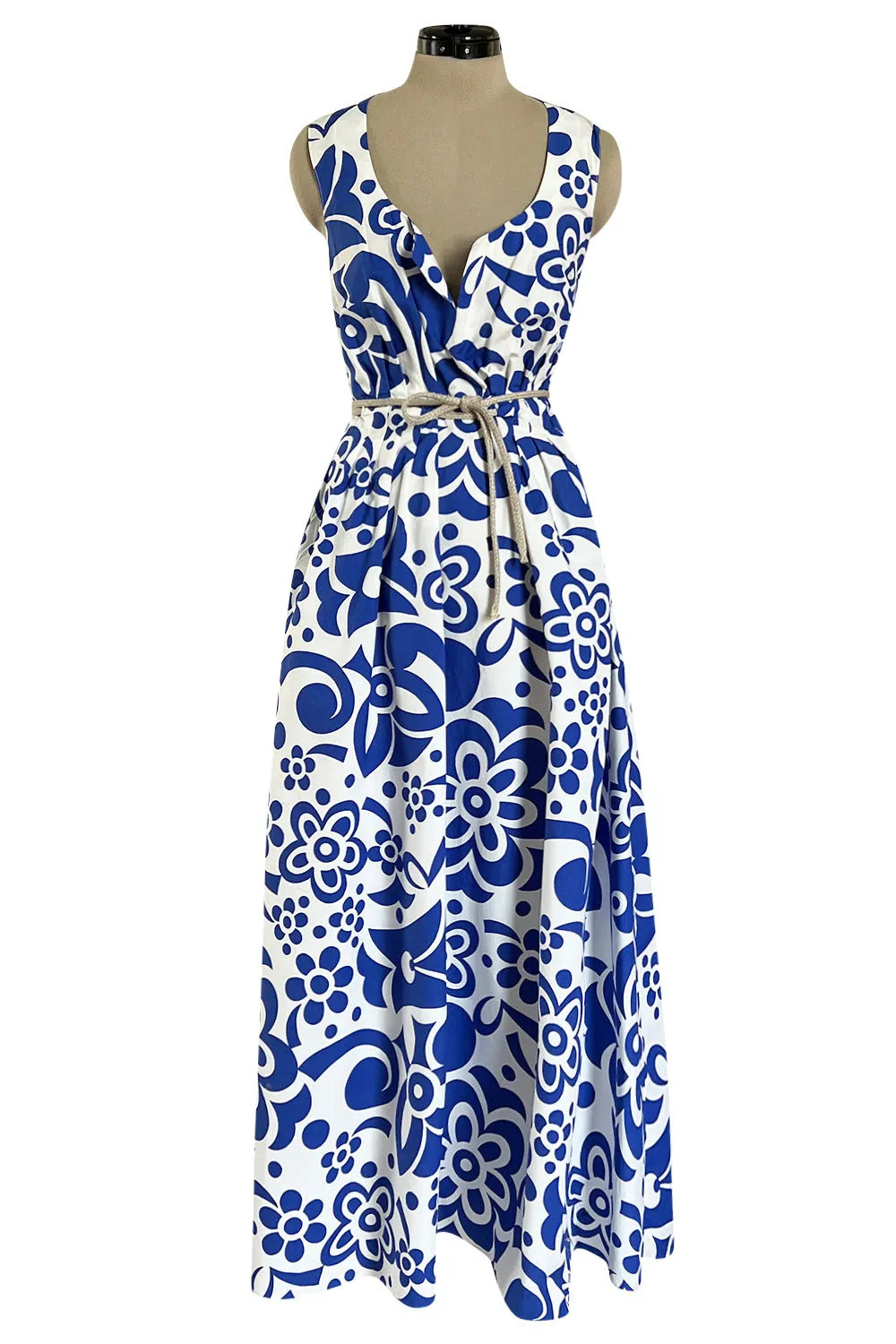 Prettiest 2000s Marni by Consuelo Castiglioni Vivid Blue & White Floral Print Dress