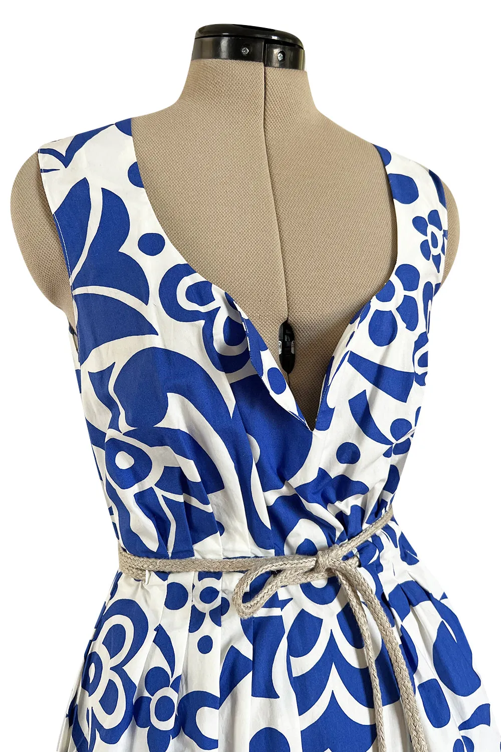 Prettiest 2000s Marni by Consuelo Castiglioni Vivid Blue & White Floral Print Dress