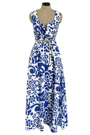 Prettiest 2000s Marni by Consuelo Castiglioni Vivid Blue & White Floral Print Dress