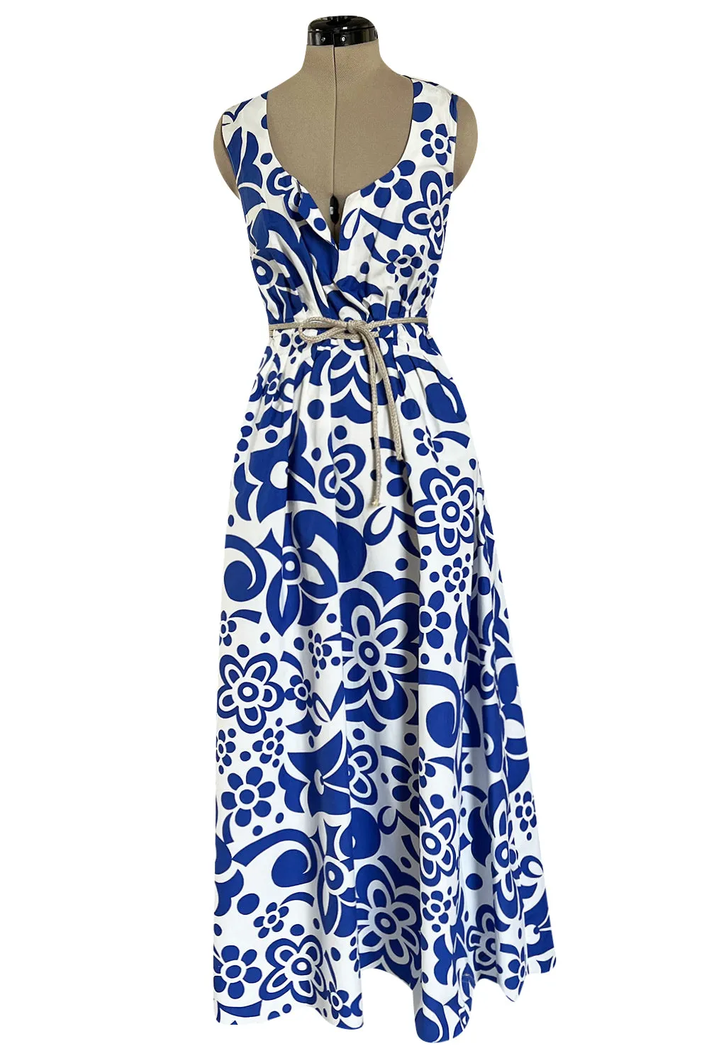 Prettiest 2000s Marni by Consuelo Castiglioni Vivid Blue & White Floral Print Dress