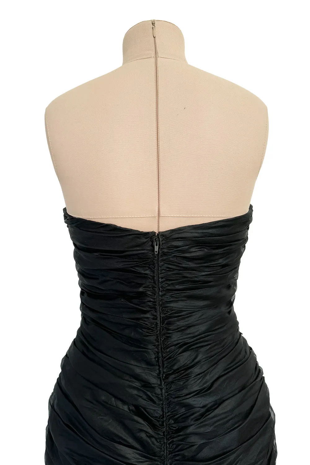 Prettiest Spring 1985 Chloe by Karl Lagerfeld Black Silk Organza Strapless Dress w Bow Detailing