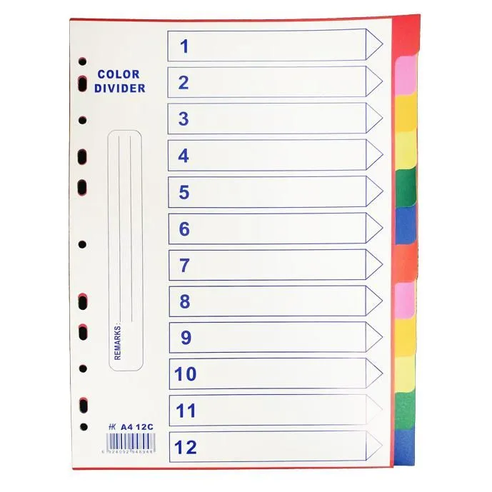 PVC 12 Colour Index Divider A4