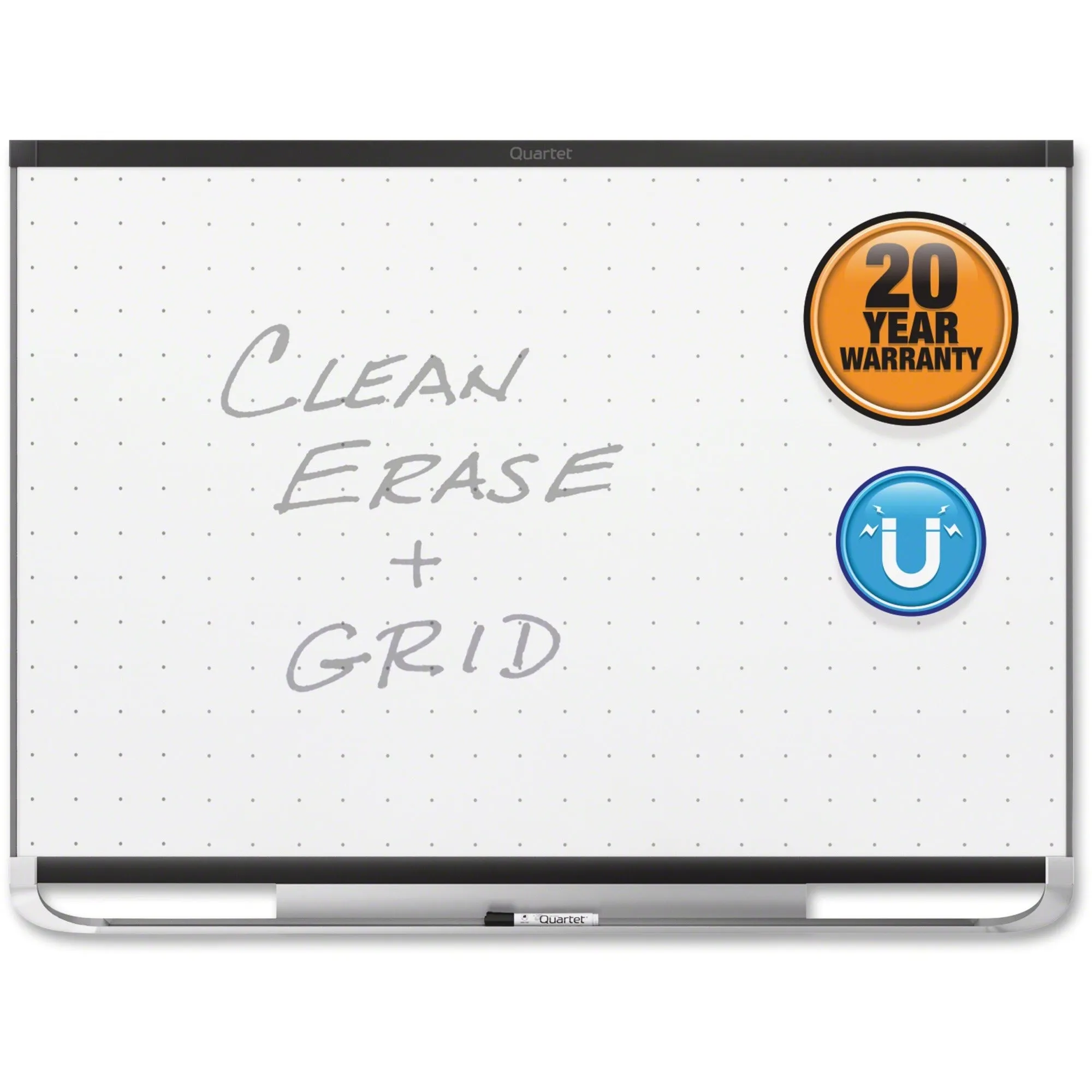 Quartet® Prestige® 2 Total Erase®Magnetic Whiteboard, 3' x 2', Black Aluminum Frame