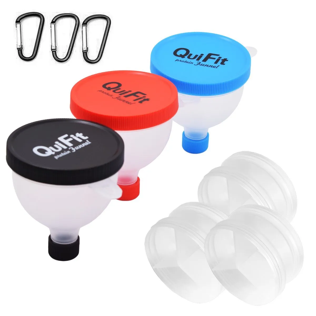 QuiFit Protein Powder Funnel 2 in 1 Fill N Go Funnel Portable Supplement Pillbox Funnel Protein Storage BPA Free (3 Packs)