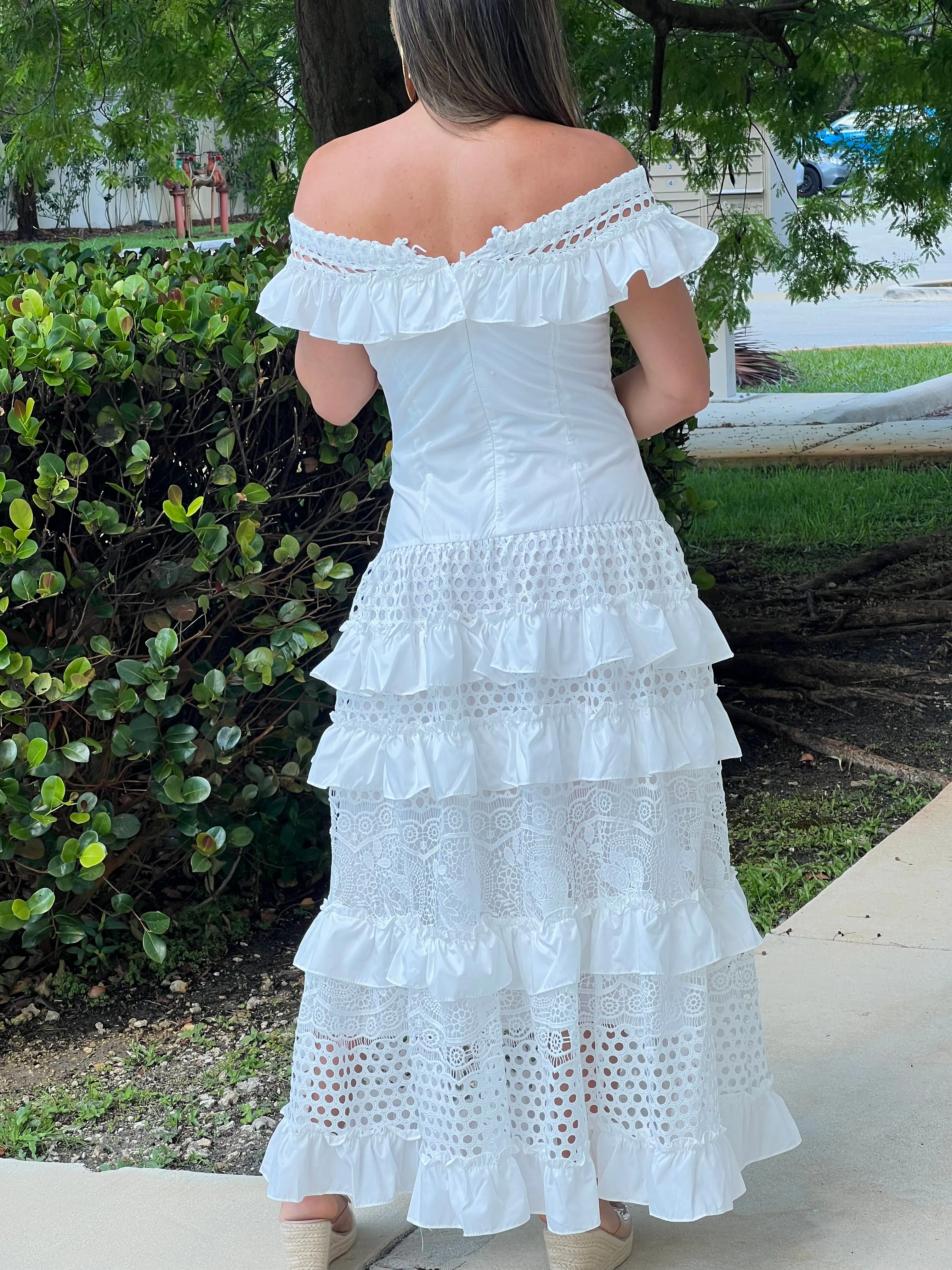 "Belle" Off Shoulder Ruffle Maxi Dress