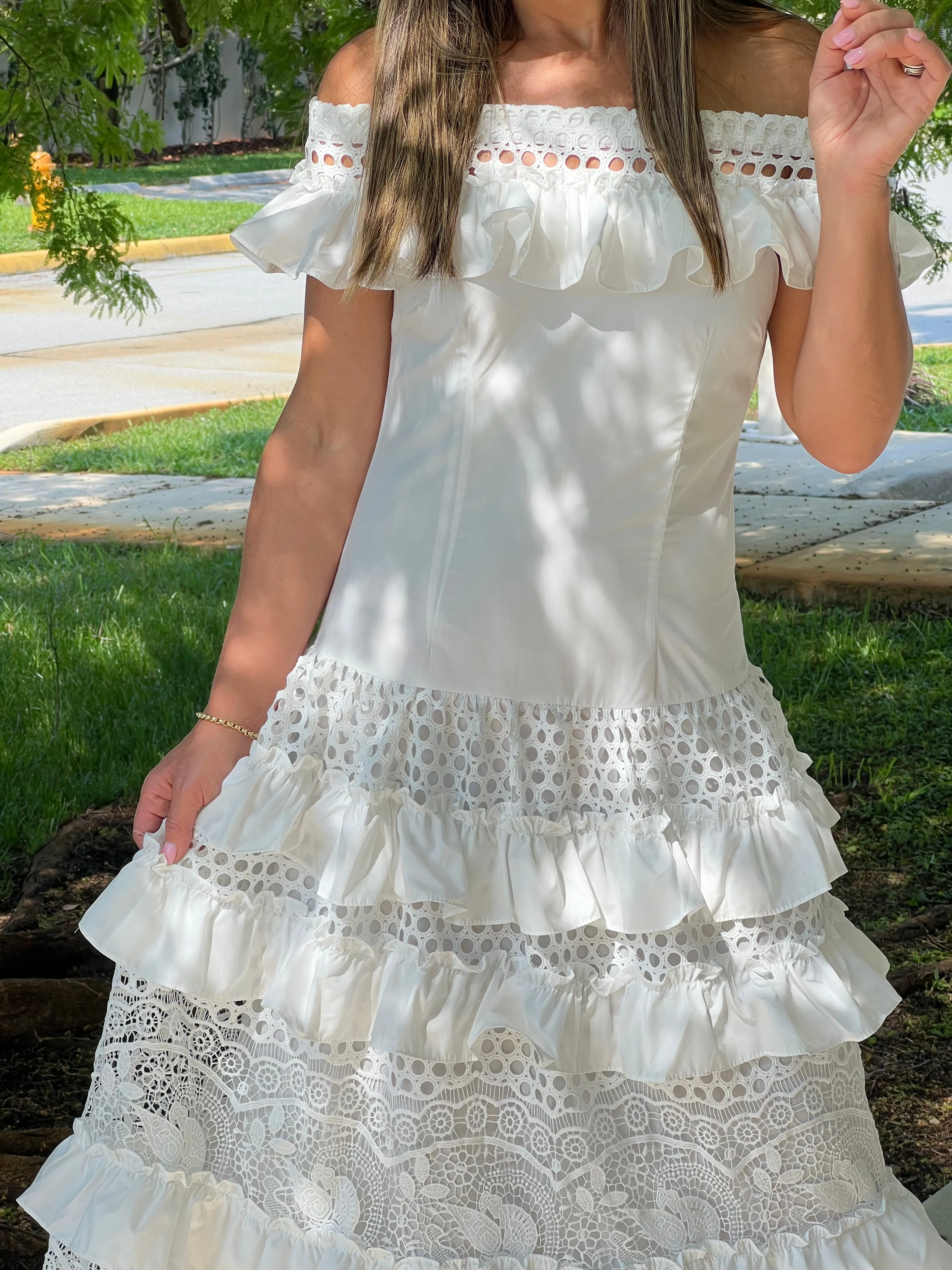 "Belle" Off Shoulder Ruffle Maxi Dress