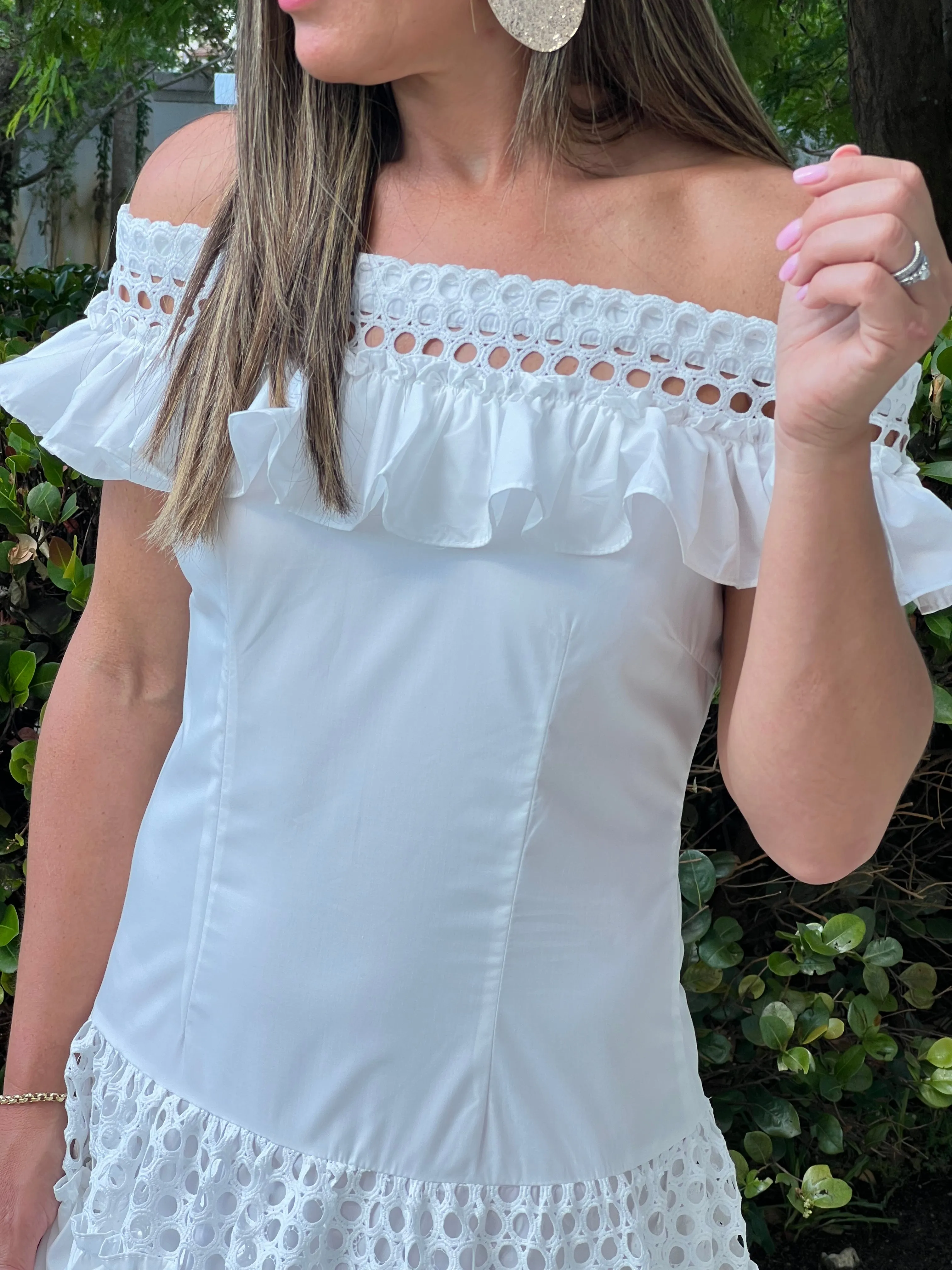 "Belle" Off Shoulder Ruffle Maxi Dress