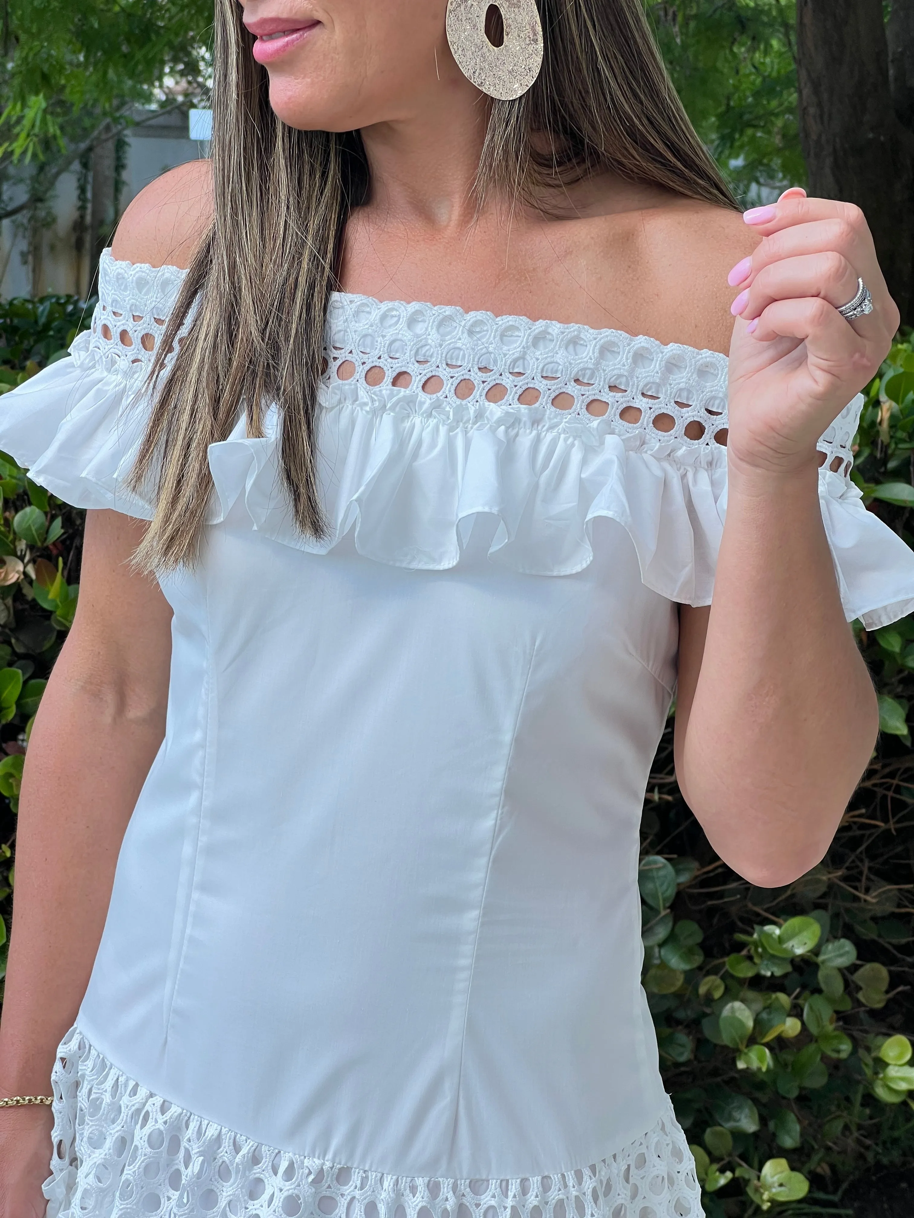 "Belle" Off Shoulder Ruffle Maxi Dress