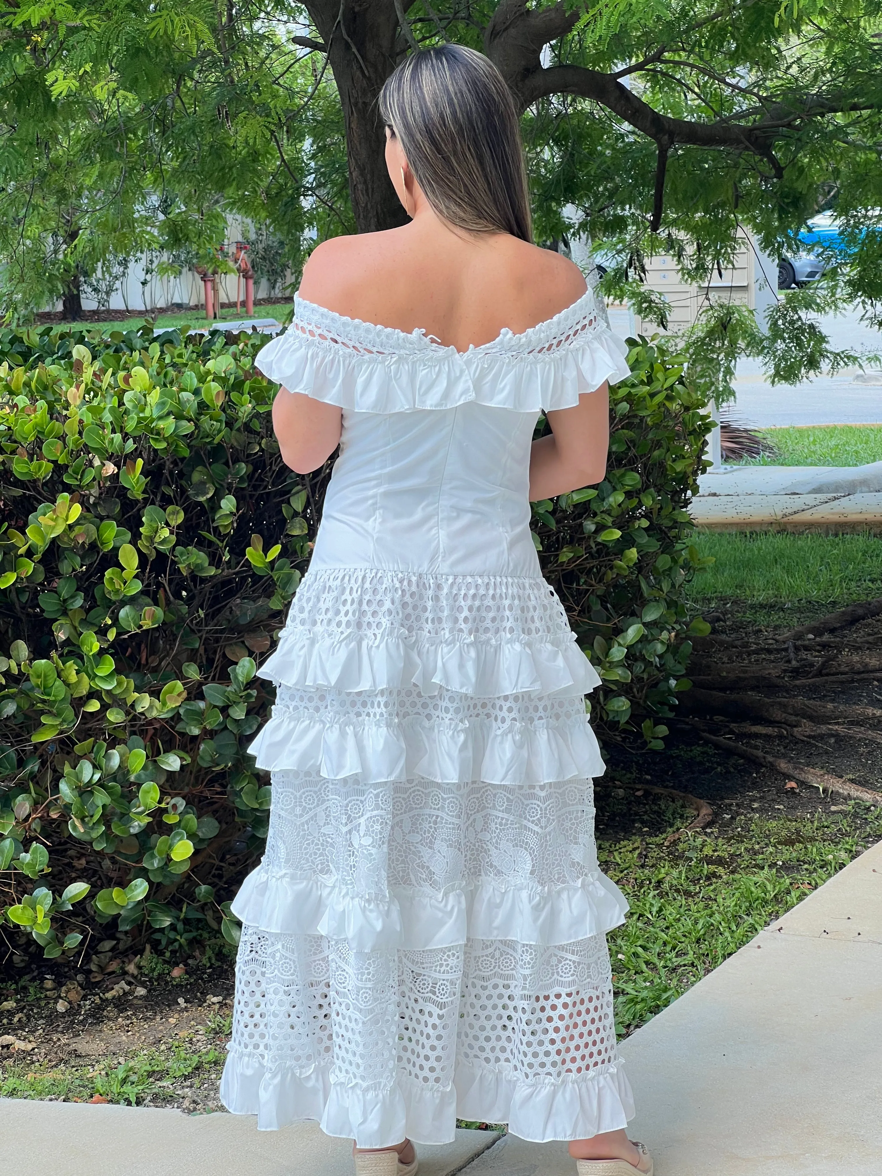 "Belle" Off Shoulder Ruffle Maxi Dress