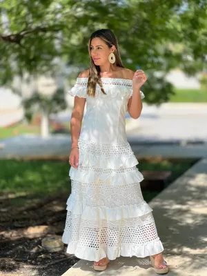 "Belle" Off Shoulder Ruffle Maxi Dress