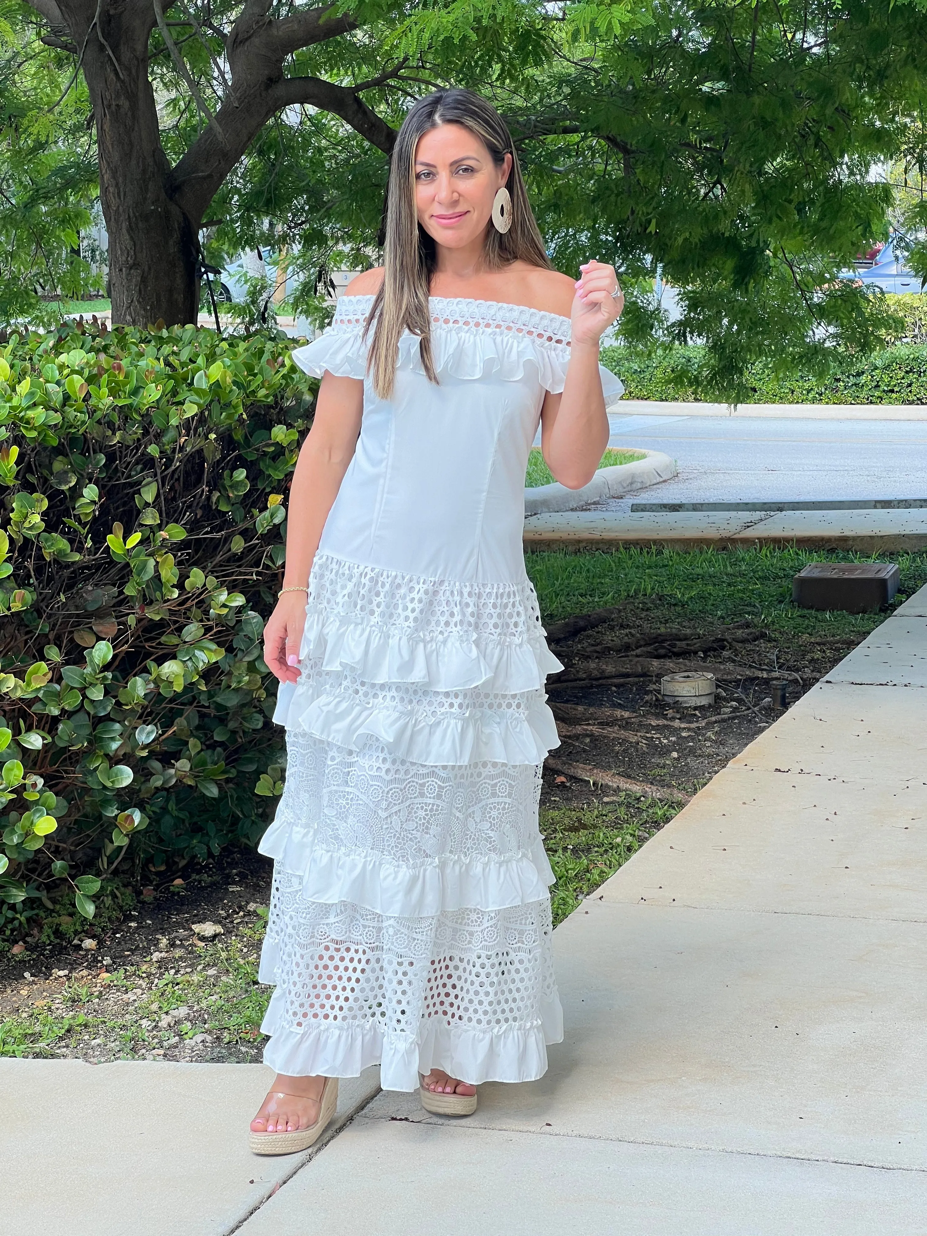 "Belle" Off Shoulder Ruffle Maxi Dress