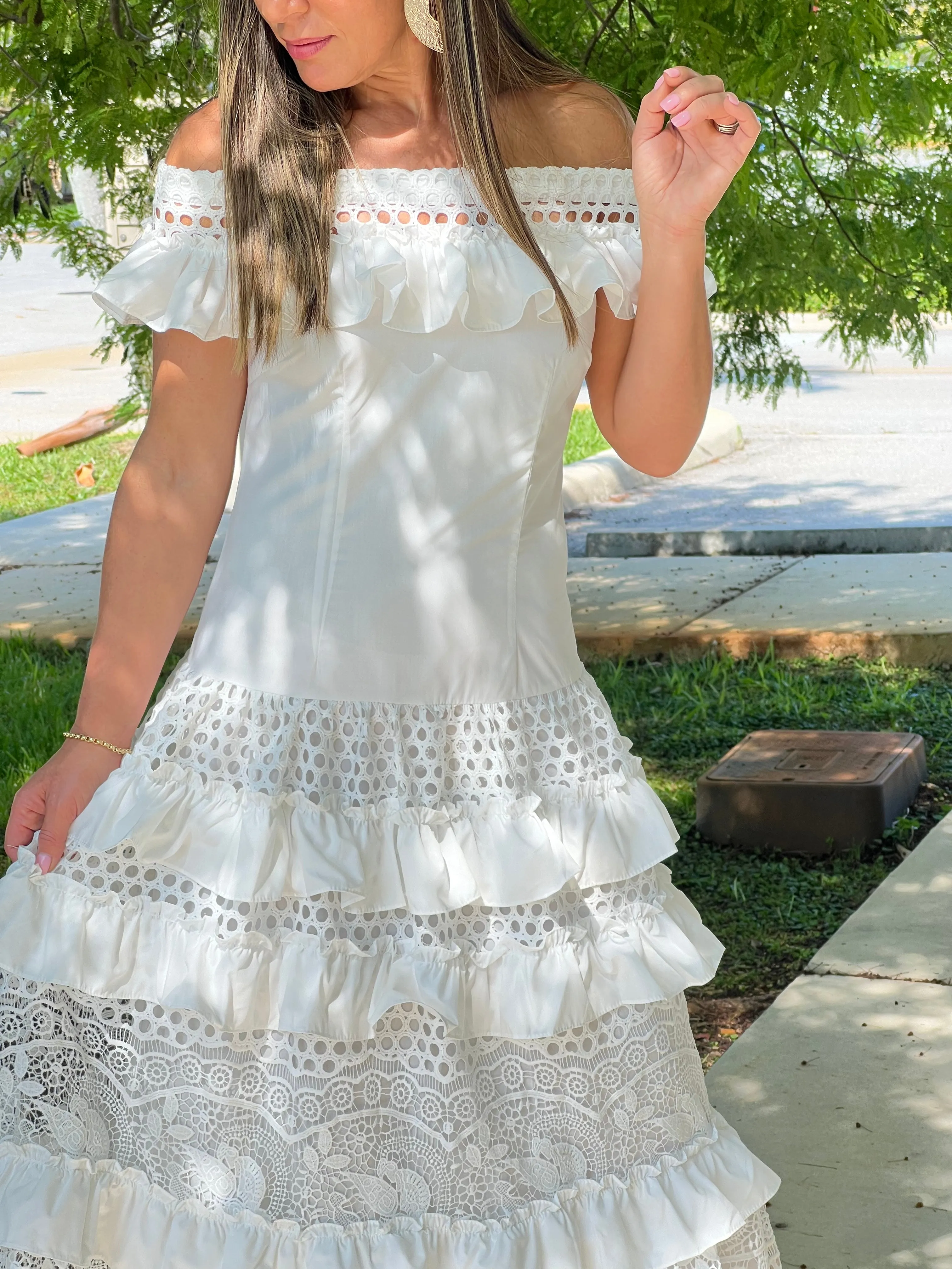 "Belle" Off Shoulder Ruffle Maxi Dress