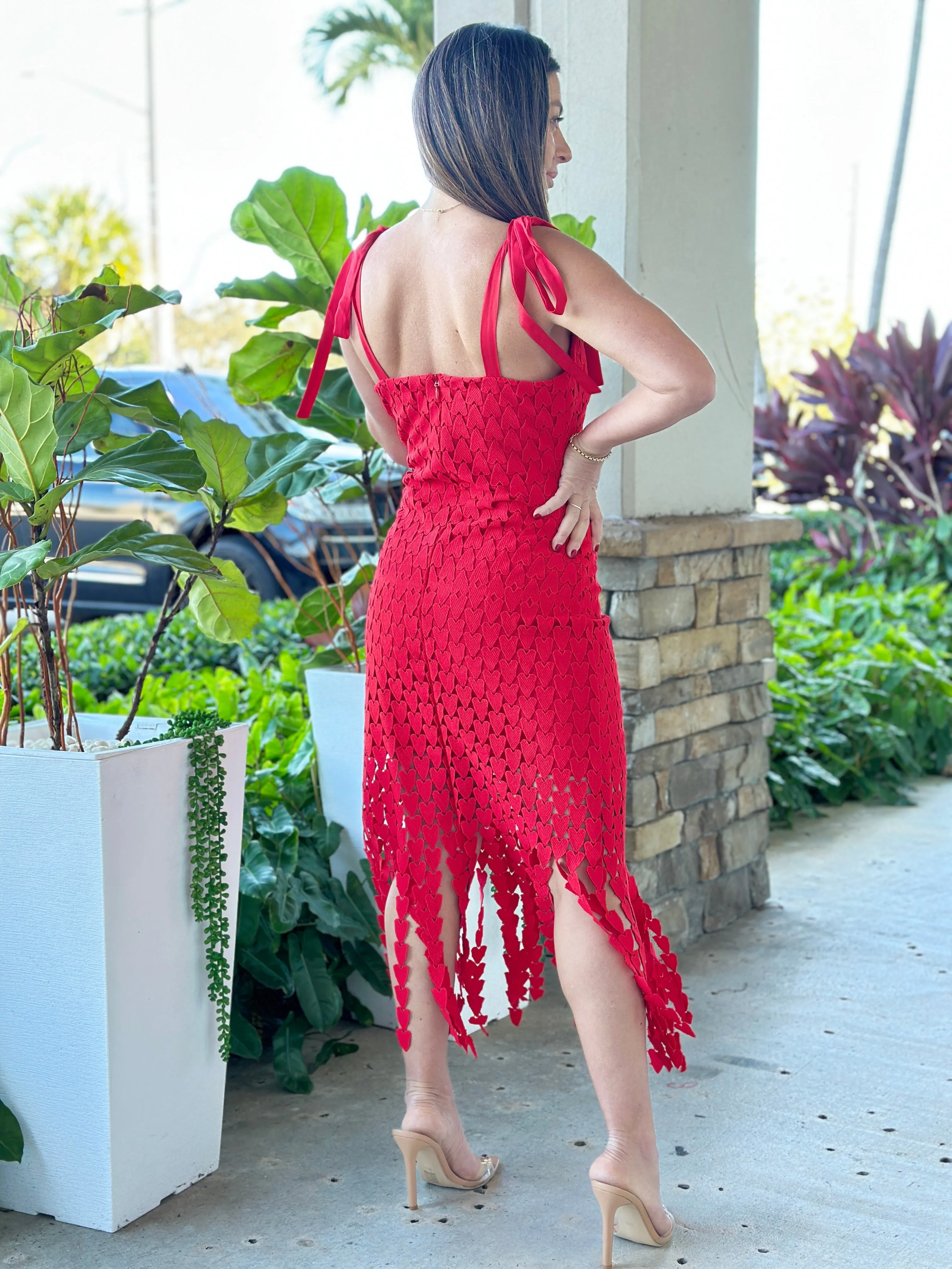 "Kiss Me" Heart Shape Patches Midi Dress