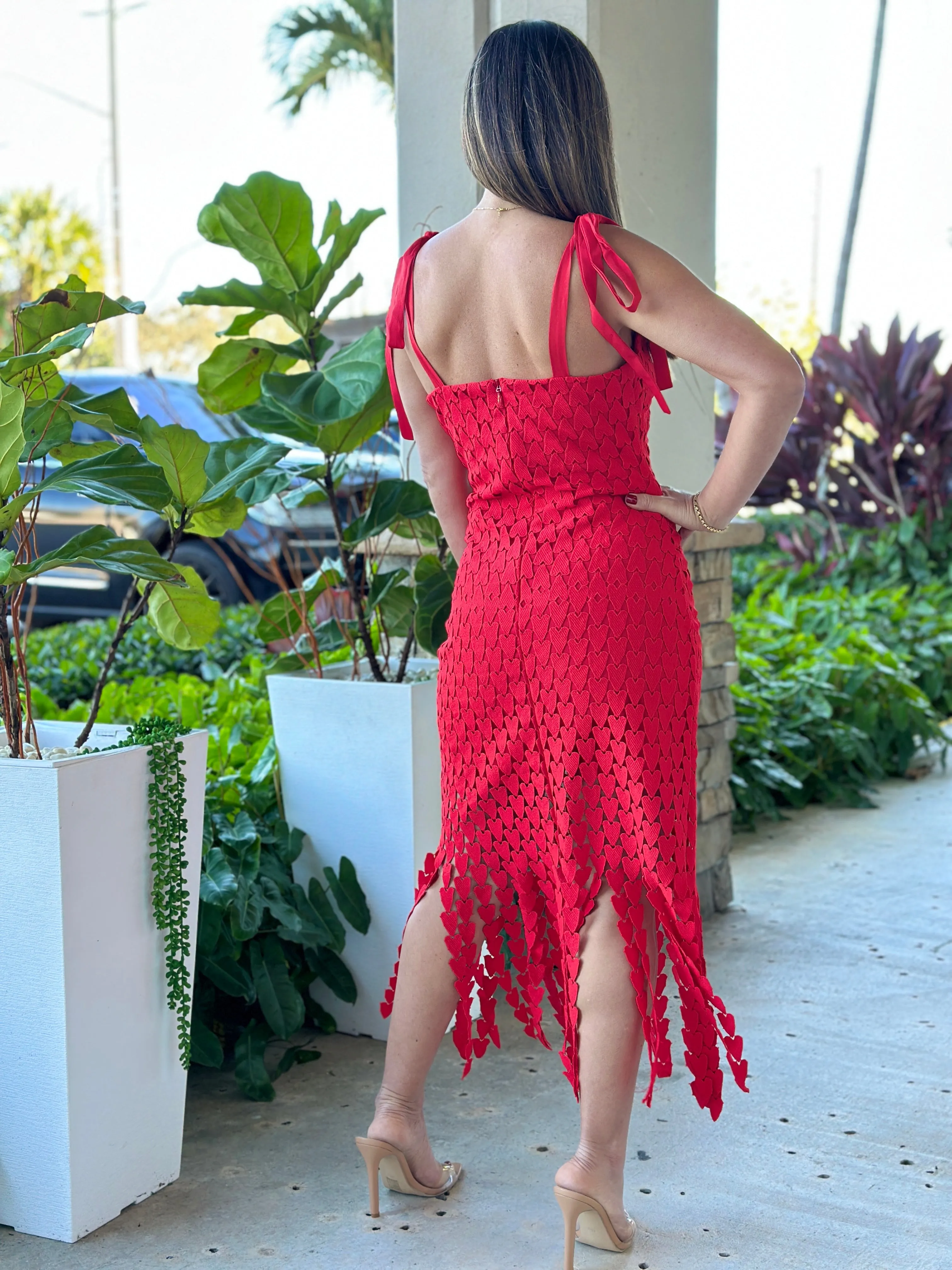 "Kiss Me" Heart Shape Patches Midi Dress