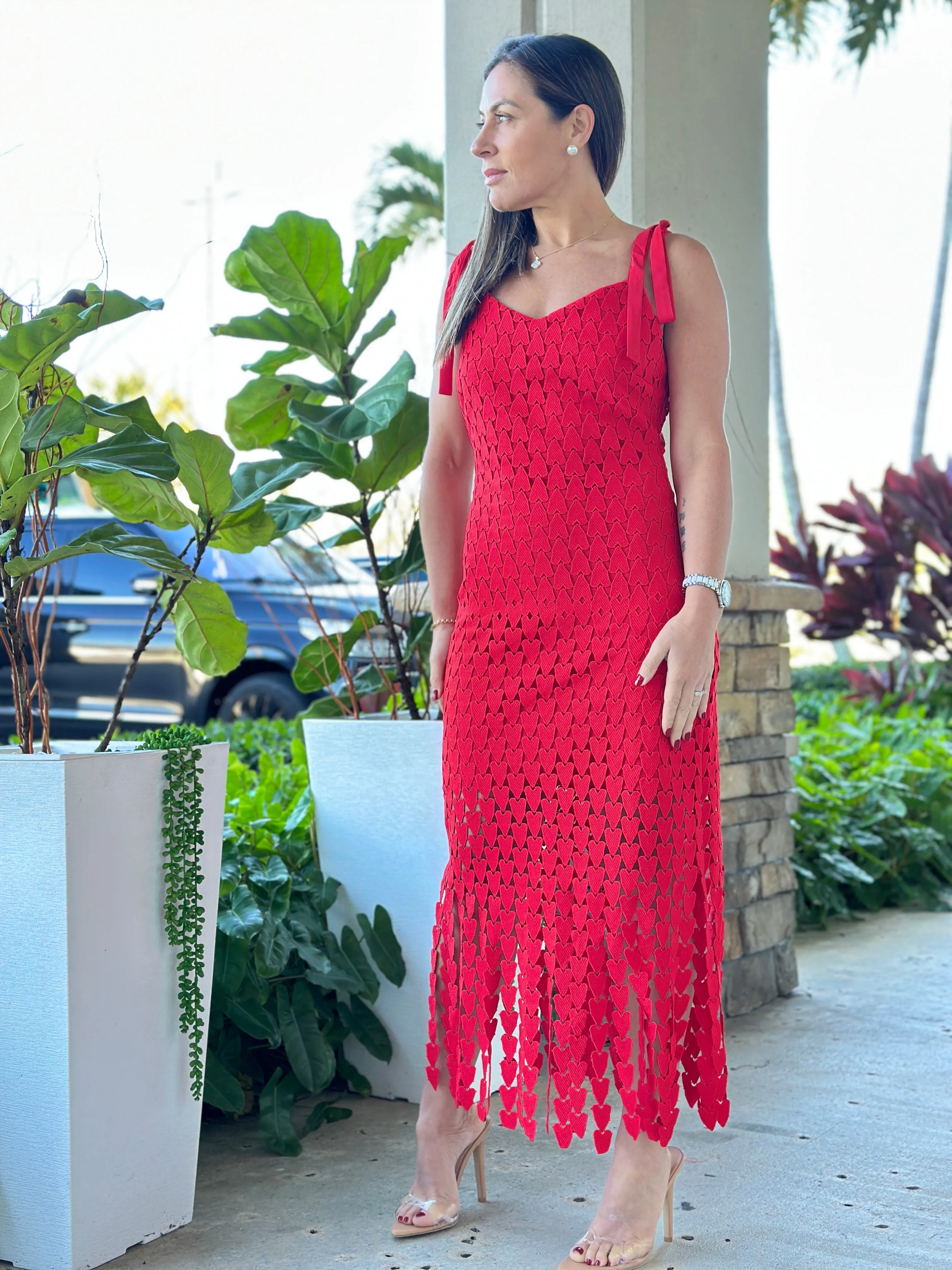 "Kiss Me" Heart Shape Patches Midi Dress