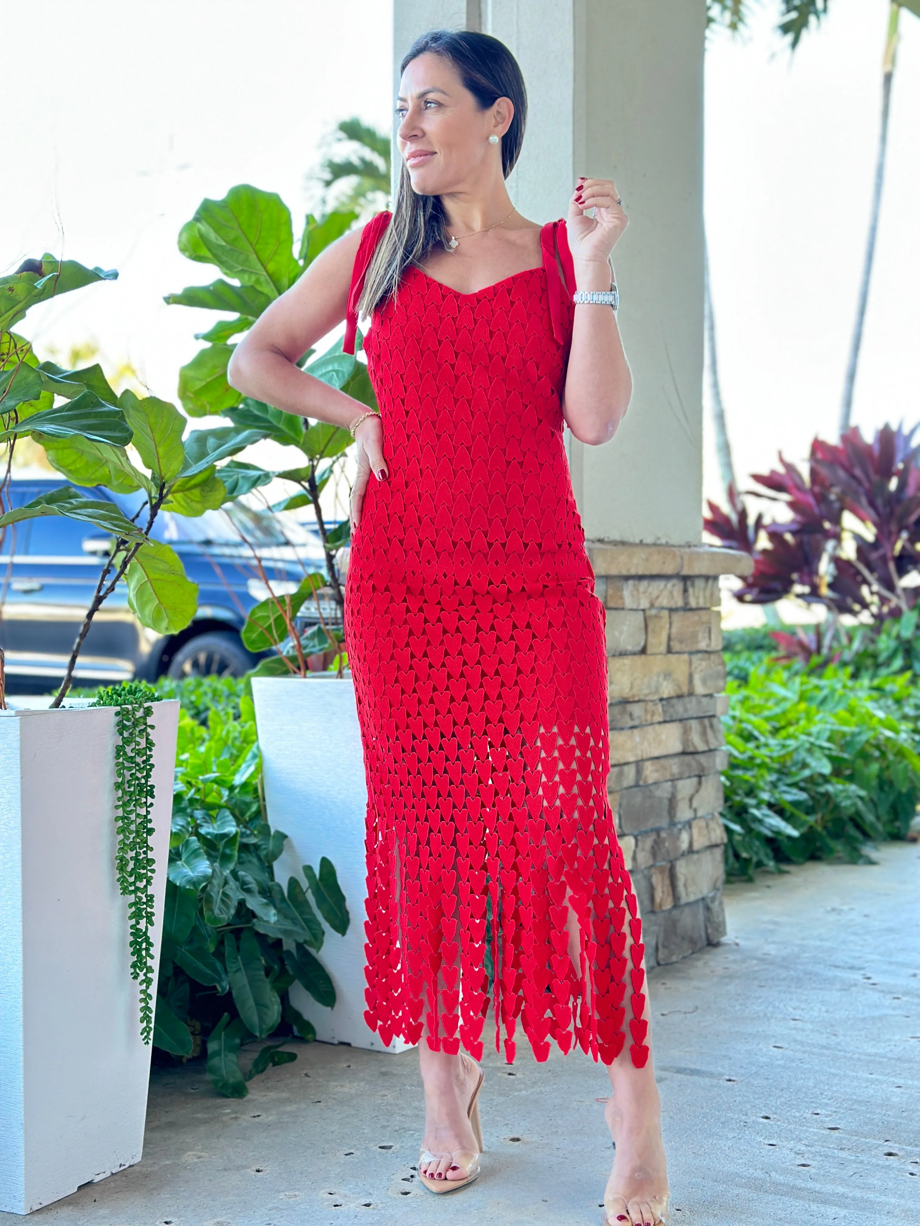 "Kiss Me" Heart Shape Patches Midi Dress