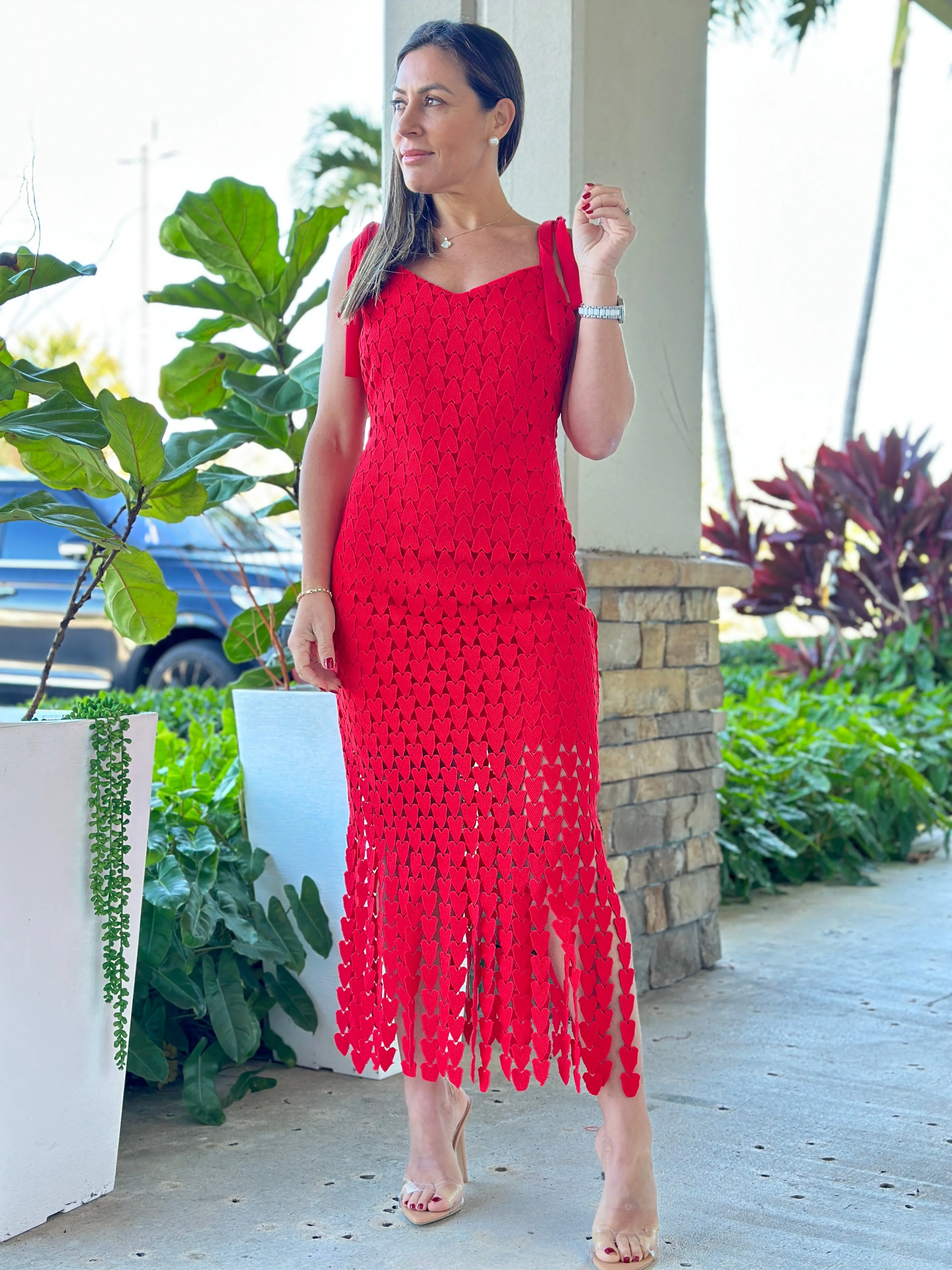 "Kiss Me" Heart Shape Patches Midi Dress