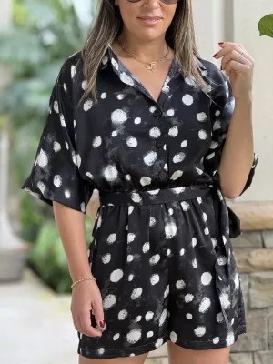 "Layra" Long Sleeve Button Down Elastic Waisted Romper.