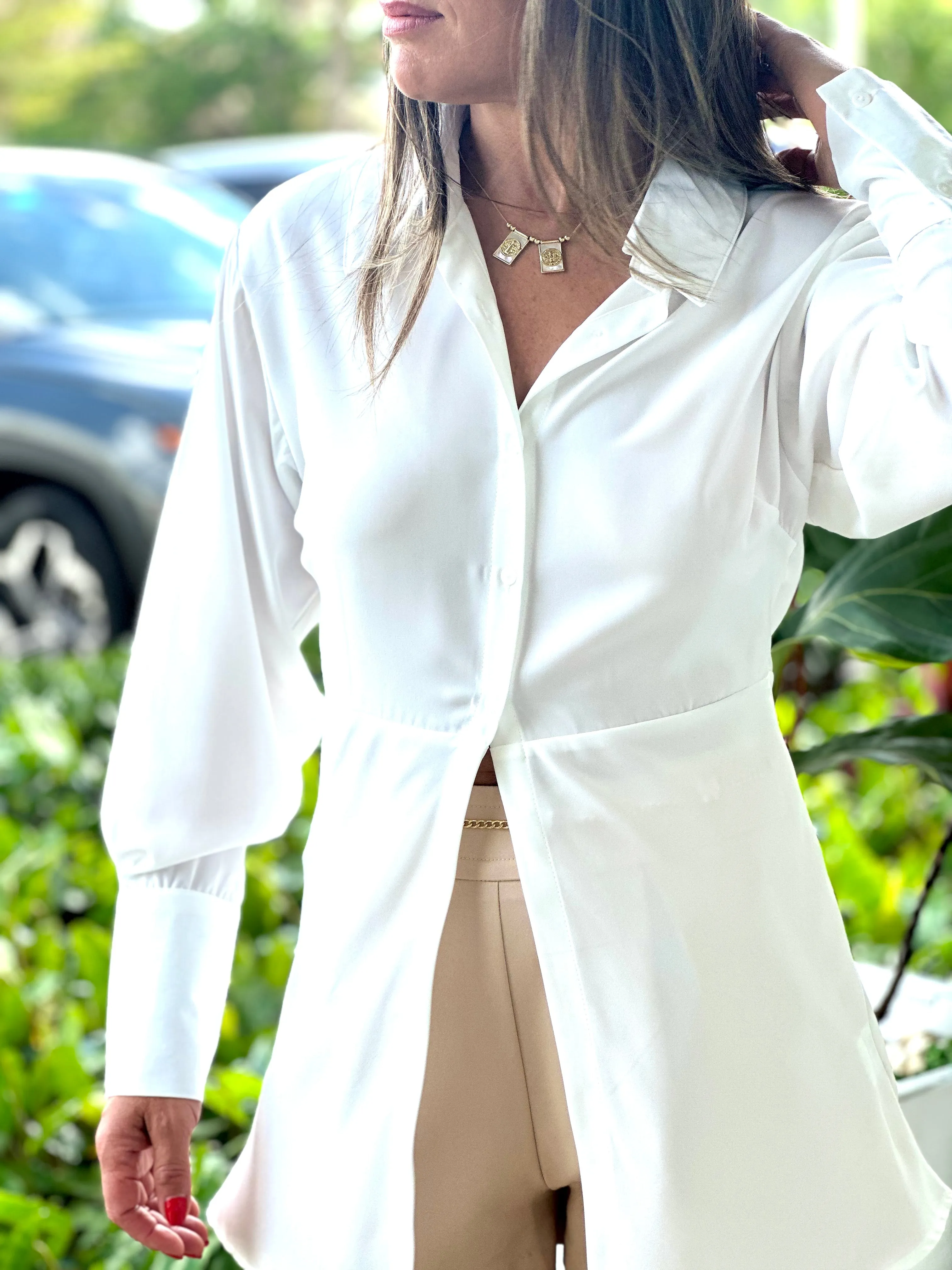 "Lulu" Button Up Long White Shirt