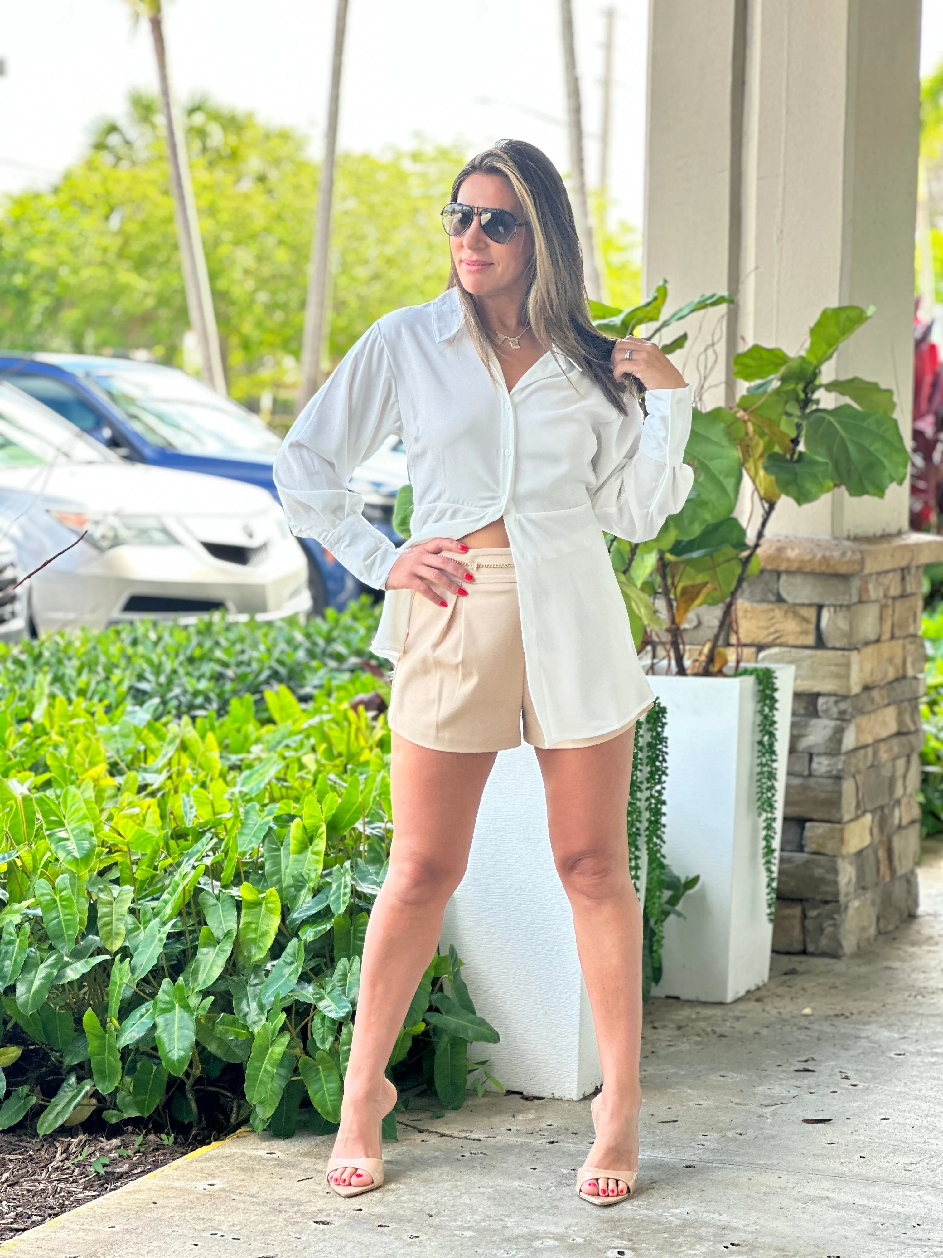 "Lulu" Button Up Long White Shirt