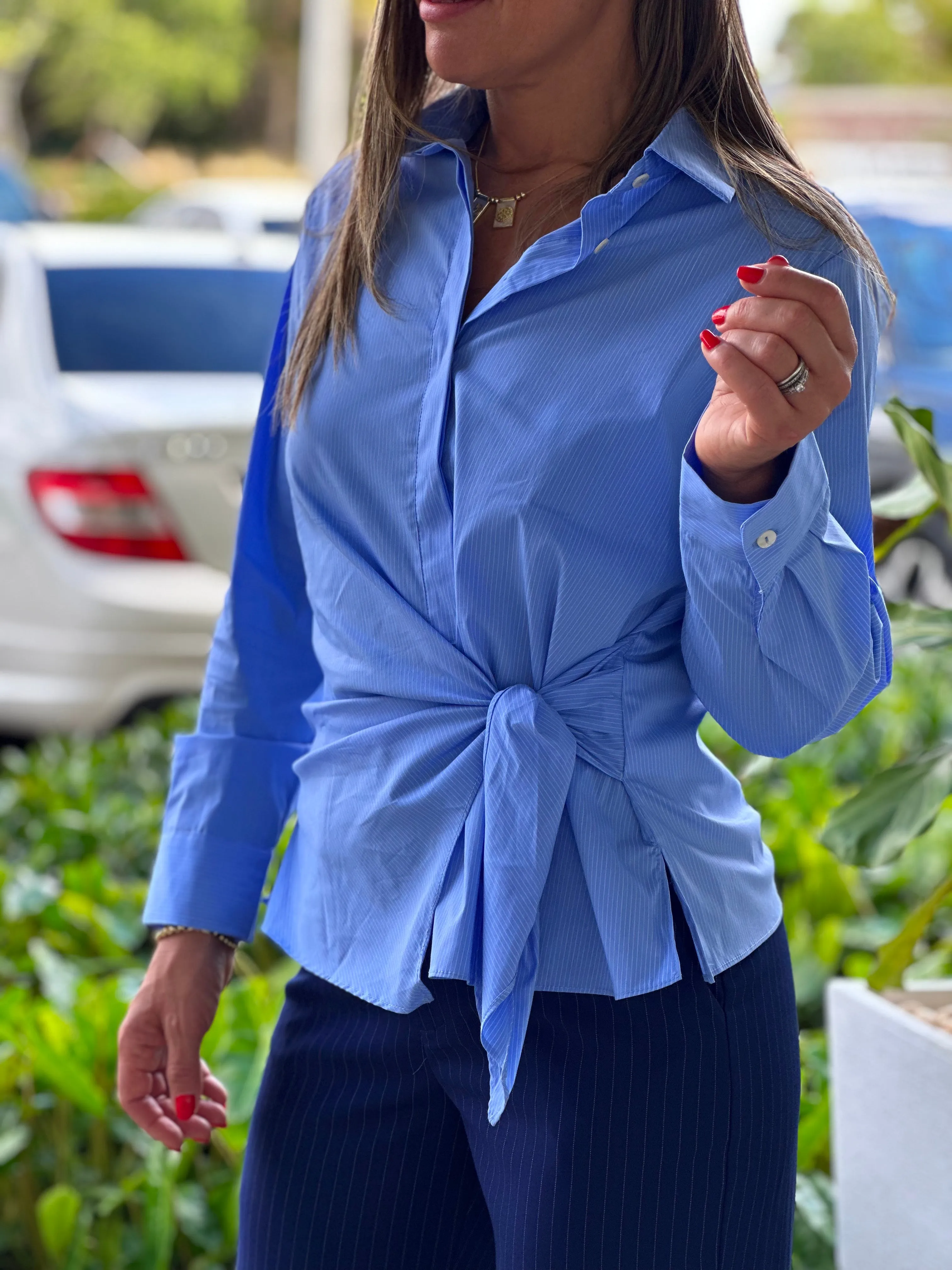 "Yolie" Long Sleeve Tie On The Side Button Up Shirt