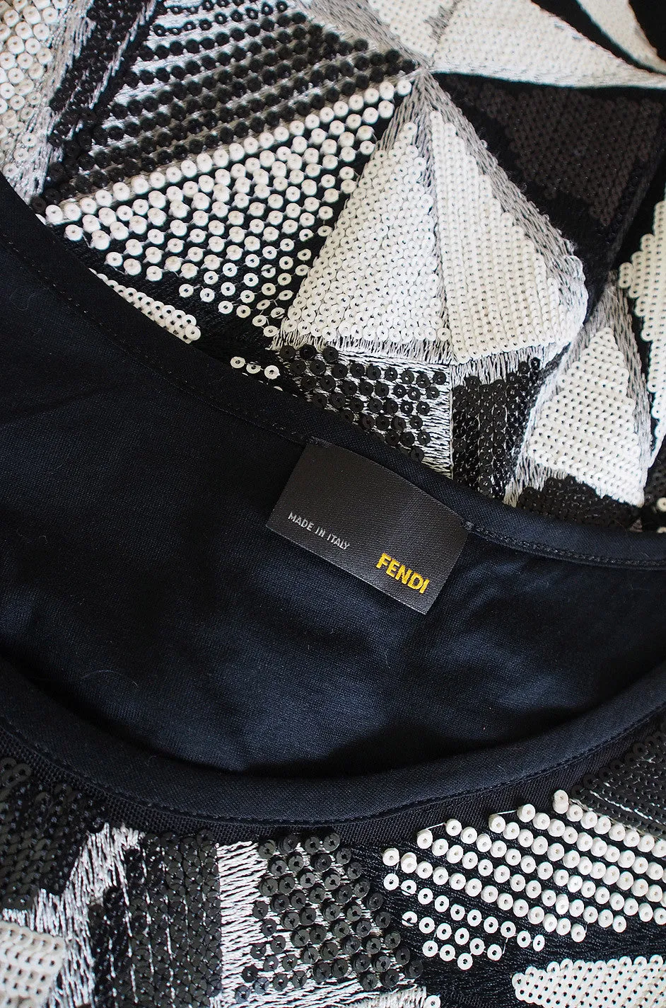 Recent Fendi Black and White Sequin Shift Dress