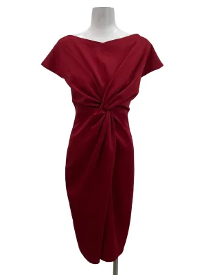 Red Off Shoulder Front Ruched Dress