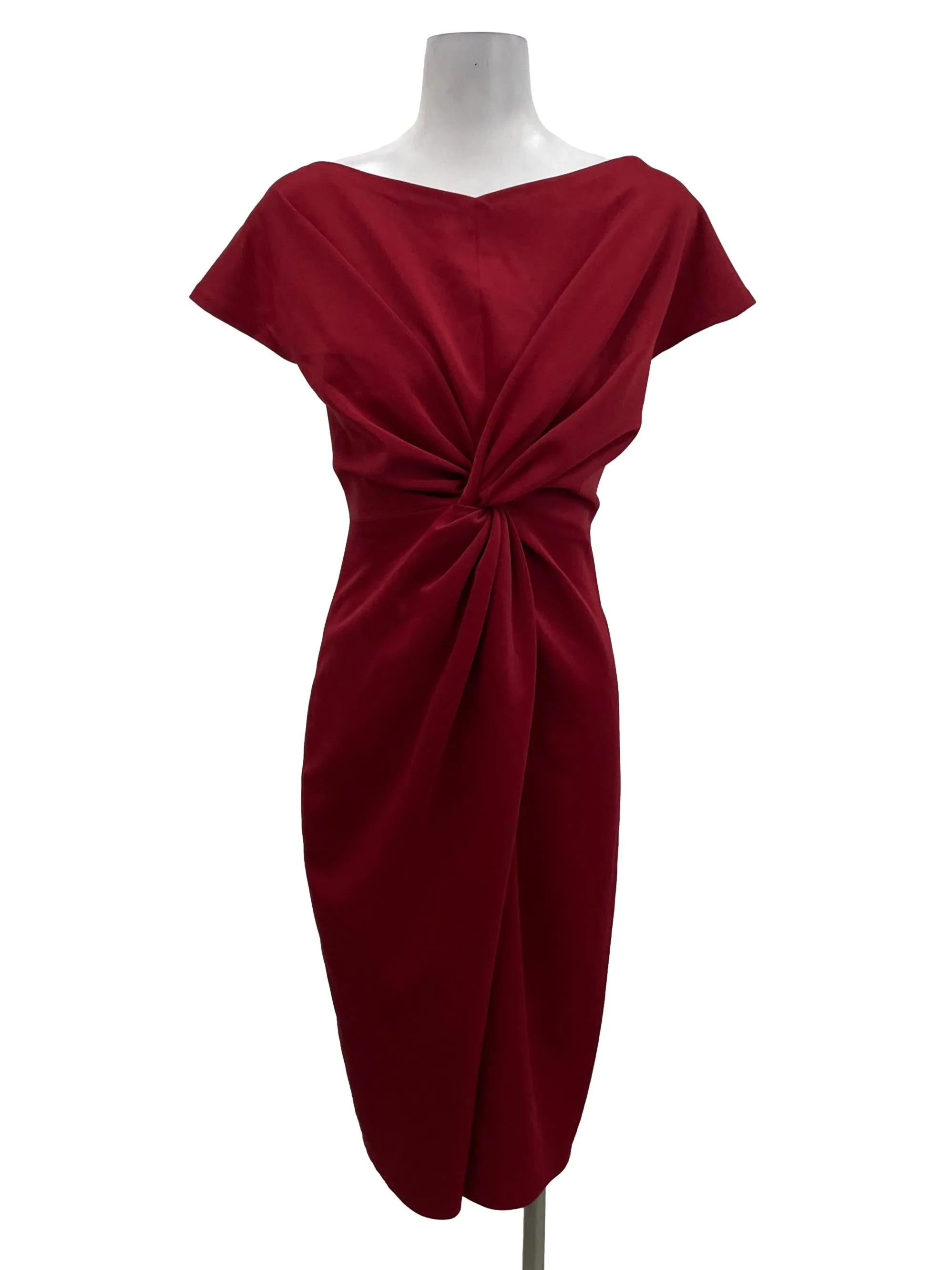 Red Off Shoulder Front Ruched Dress