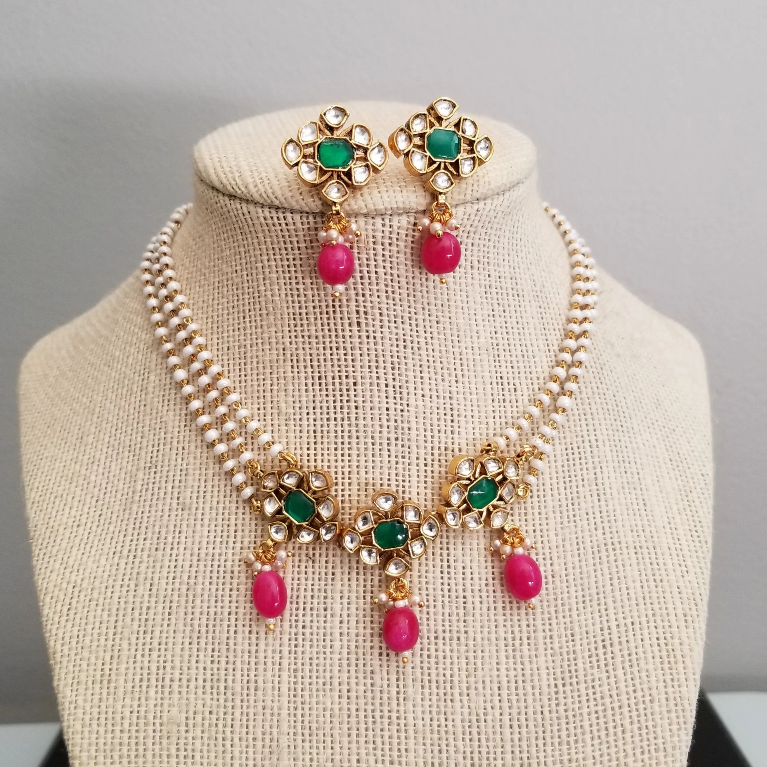 Reserved For Shymala Bhalla Hard Gold Plated Kundan Pearl Necklace Set BT25