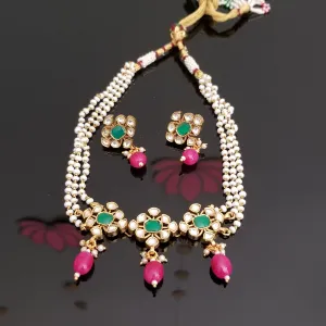 Reserved For Shymala Bhalla Hard Gold Plated Kundan Pearl Necklace Set BT25