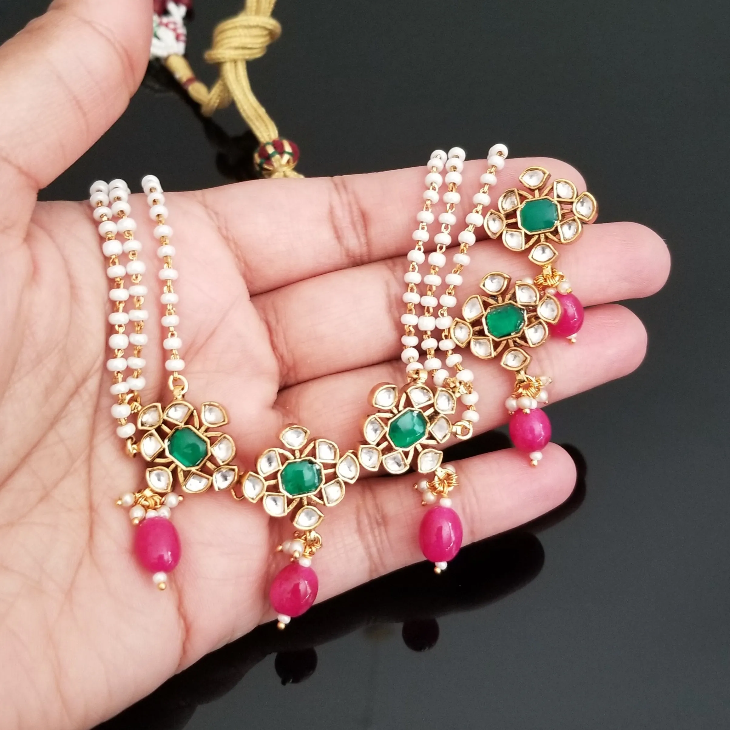 Reserved For Shymala Bhalla Hard Gold Plated Kundan Pearl Necklace Set BT25