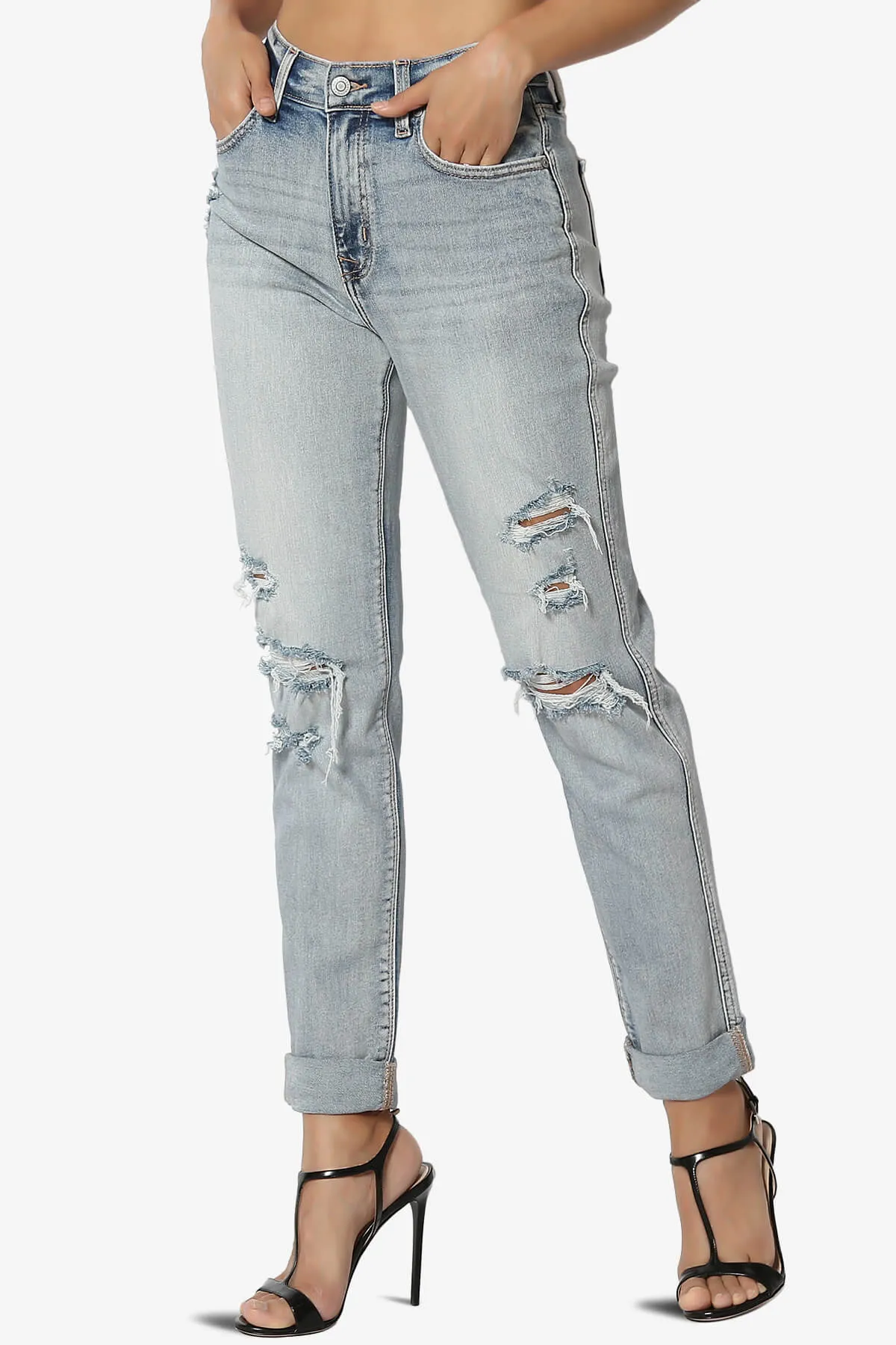 Rocky High Rise Distressed Boyfriend Jeans Supernova