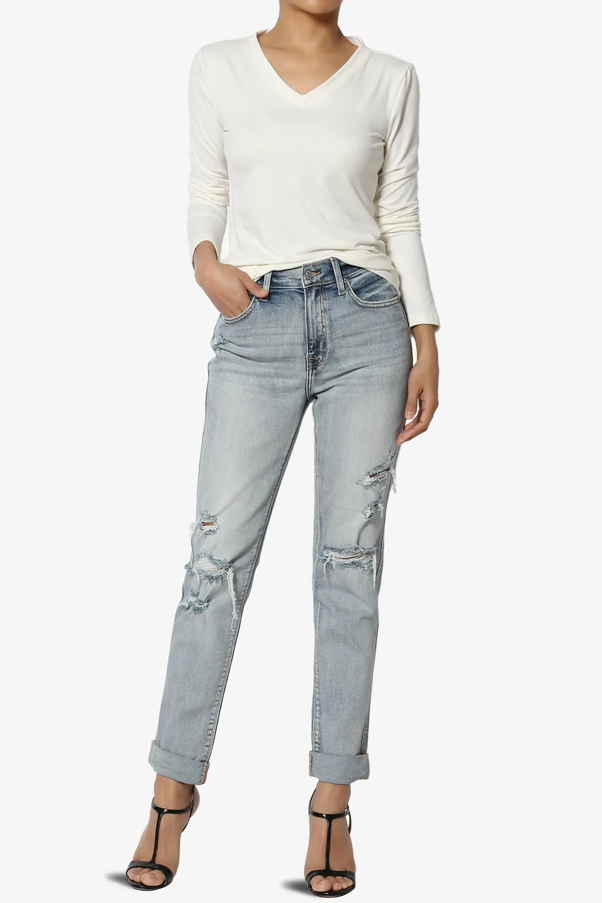 Rocky High Rise Distressed Boyfriend Jeans Supernova