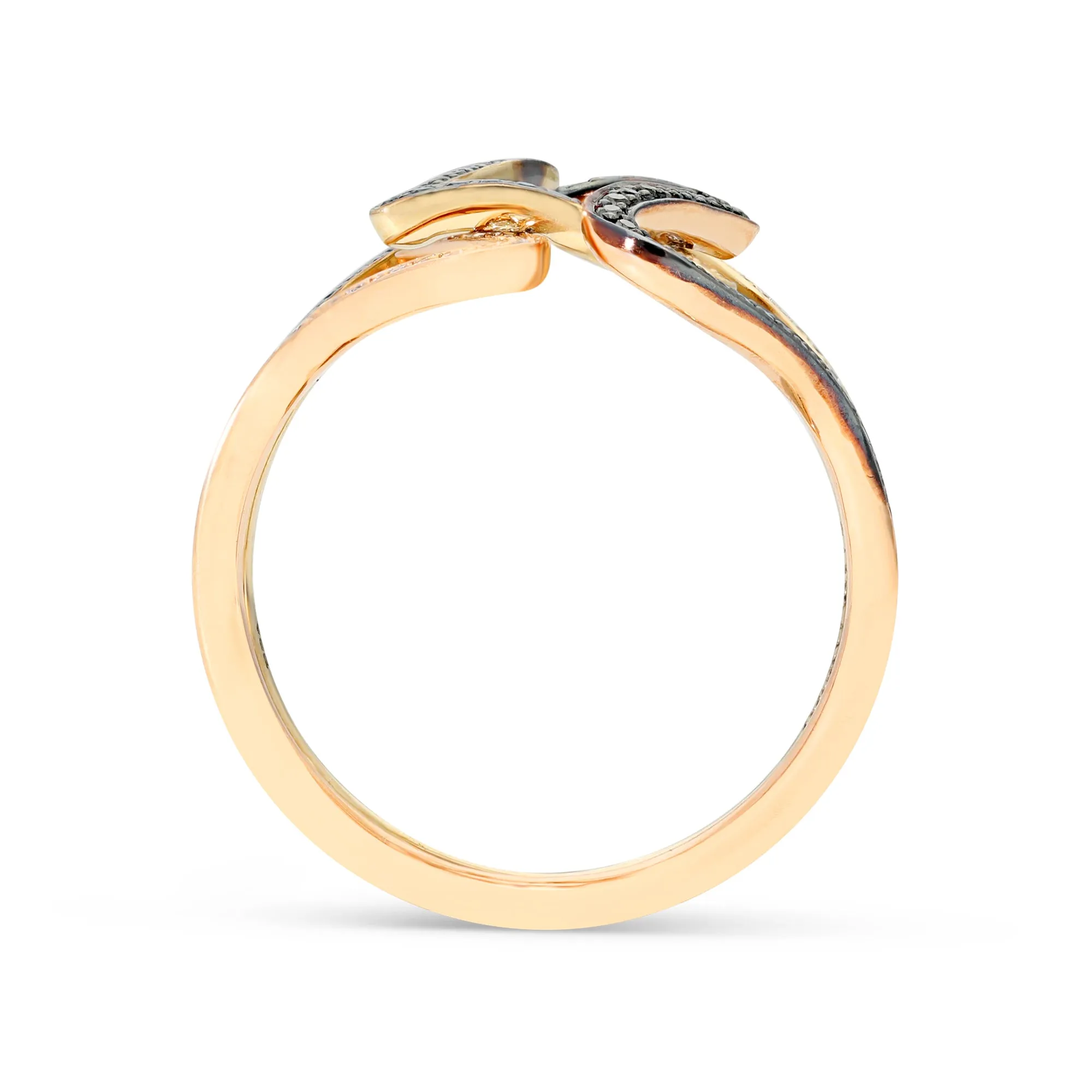 Rose Gold White and Black Diamond Intertwined Star of David Ring