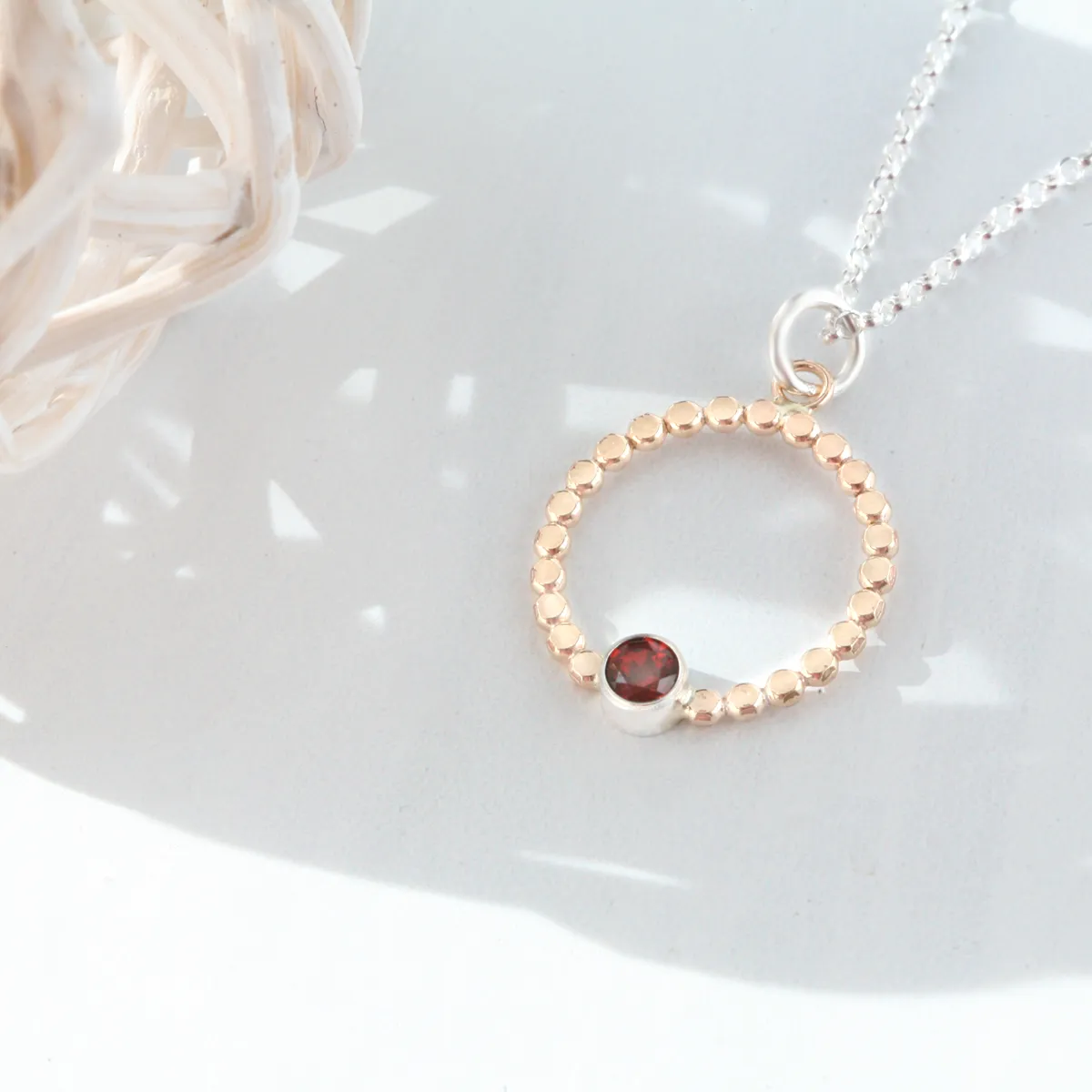 Round Mixed Metal and Garnet Pendant Necklace - MORGAN