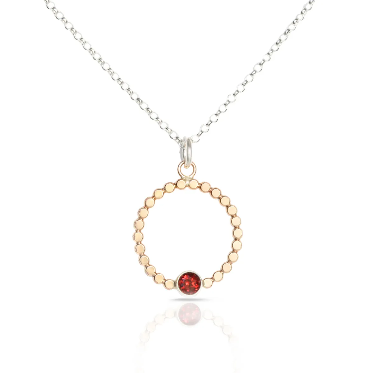 Round Mixed Metal and Garnet Pendant Necklace - MORGAN