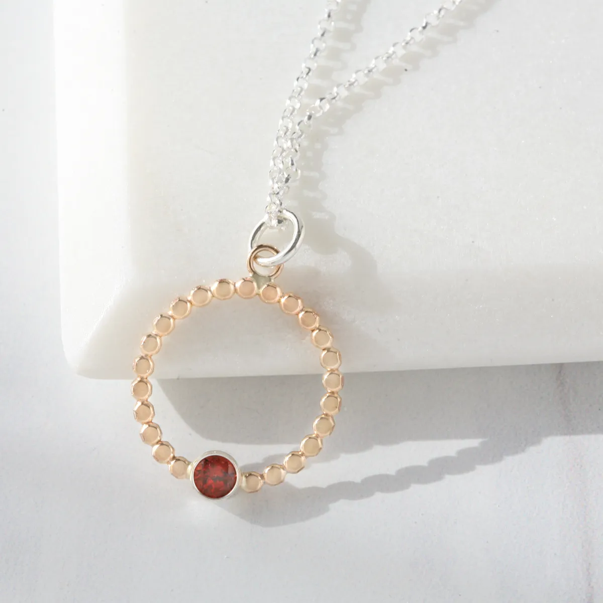Round Mixed Metal and Garnet Pendant Necklace - MORGAN