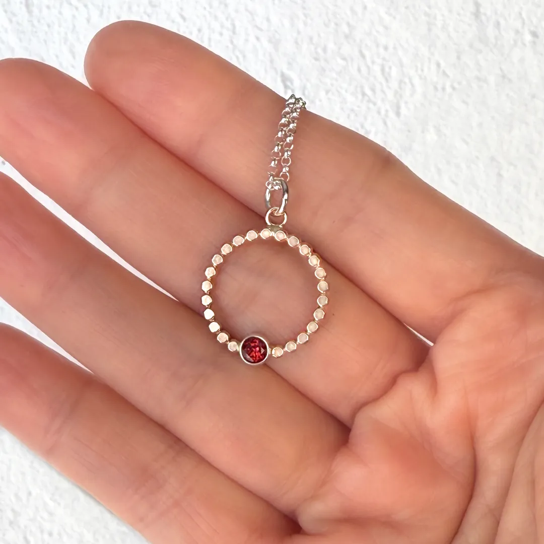Round Mixed Metal and Garnet Pendant Necklace - MORGAN