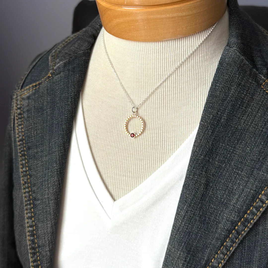 Round Mixed Metal and Garnet Pendant Necklace - MORGAN
