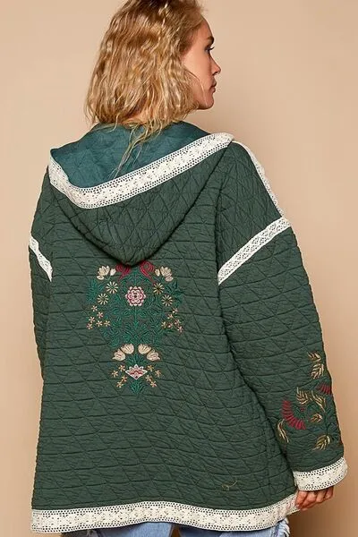 Runway Chic Embroidered Quilted Jacket with Crochet Pockets