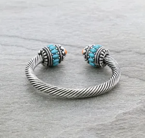 Ryne Fashion Silver Twist Cuff Bracelet With Stone Ends