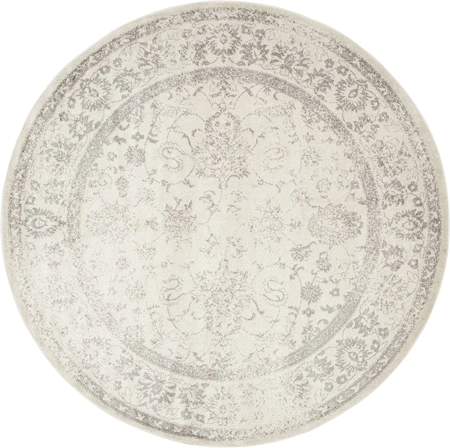 Safavieh Adirondack Collection Oriental Distressed Area Rug, 6Ft 7" Round, Ivory/Silver! Retails $232 W/Tax!